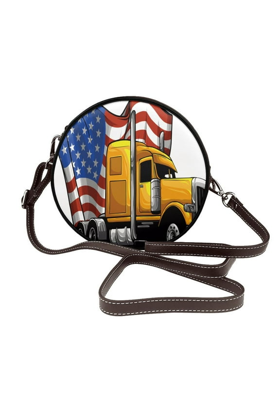 American Truck Pattern Shoulder Bag Microfiber Leather Crossbody with Detachable Strap & Handle Ring, Waterproof & Durable, Elegant Everyday Carry