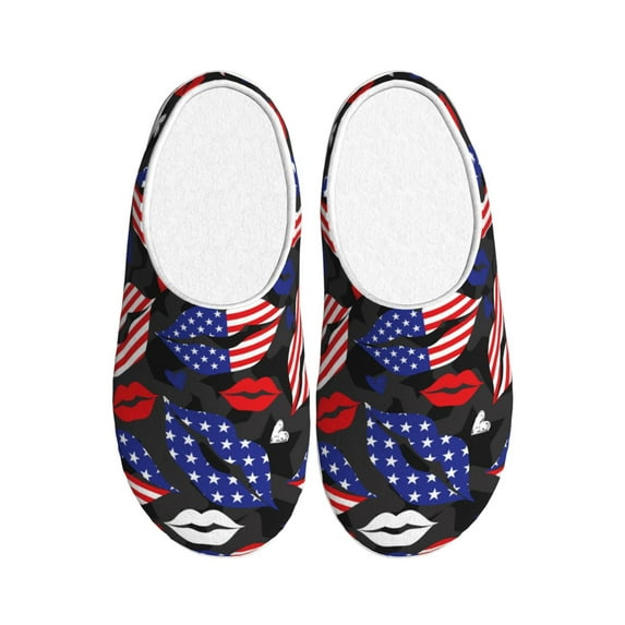 Lsque American With Lips Pattern Womens Comfort Cotton on Scuff With Memory Foam and Anti-skid Sole Slipper-46/47