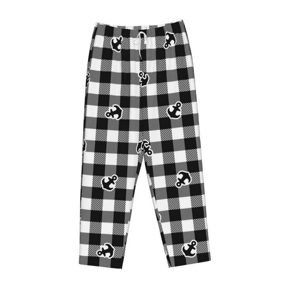 Lsque Anchor Black Tartan Plaid Print Women's Pajama Pants, Lounge Pant - Comfortable Home Wear,Elastic Waistband, Stylish Design-Small