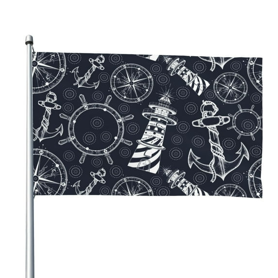 Lsque Anchor and Lighthouse Pattern Flag,Anchor and Lighthouse Printed Garden Flag 48 x 72 in - Double Sided Small Flags for Yard