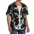 thumbnail image 1 of Lsque Anchor print Men's Cuban Collar Short Sleeve Shirt Summer Beachwear Casual Button Down Fashionable Vacation Leisure Shirt-X-Large, 1 of 7