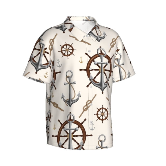 Lsque Anchor with Rope pattern Hawaiian Shirt for Men, Unisex Summer Beach Casual Short Sleeve Button Down Shirts-XX-Large