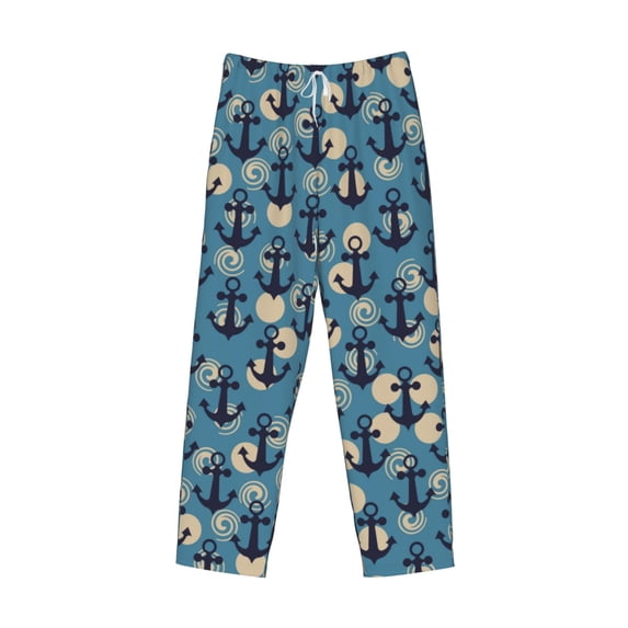 Lsque Anchors Print Men's Pajama Pants, Lounge Pant - Comfortable Home Wear,Elastic Waistband, Stylish Design-Small