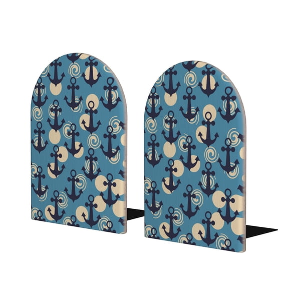 Lsque Anchors Printed Wood Bookends,Non-Skid Bookend for Shelves,Heavy Duty Support Bookends,Non-Slip Foam Pads for Office, Home, and Library,1 Pair