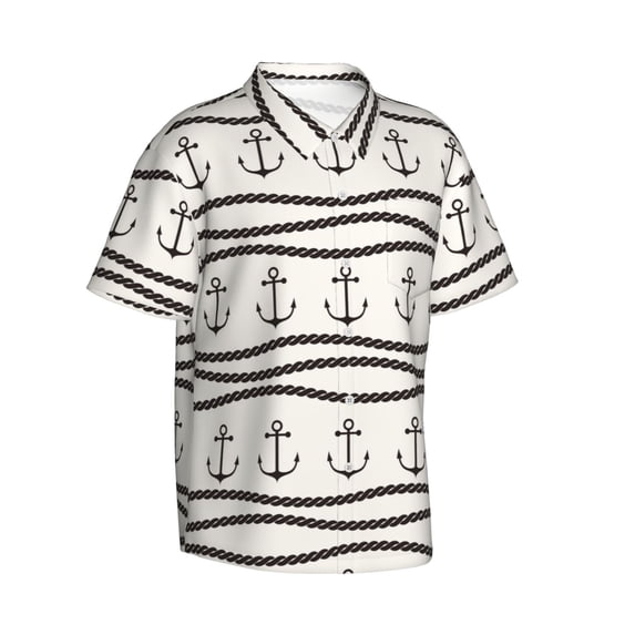 Lsque Anchors and Ropes pattern Hawaiian Shirt for Men, Unisex Summer Beach Casual Short Sleeve Button Down Shirts-Large