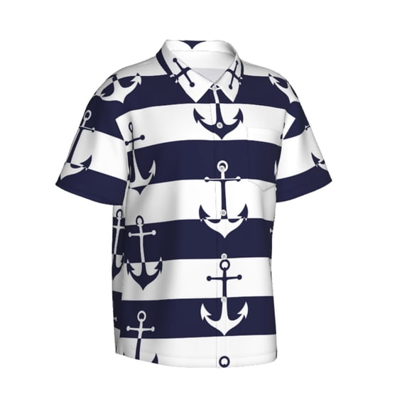 Lsque Anchors pattern Hawaiian Shirt for Men, Unisex Summer Beach Casual Short Sleeve Button Down Shirts-XX-Large