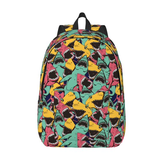 Lsque Angry Shark Pattern Pattern Canvas Daypack, Durable Backpack, High-quality Versatile Backpack,Vintage Compact Backpack-Medium