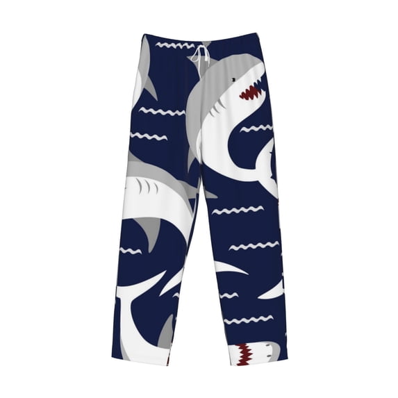 Lsque Angry Shark Print Men's Pajama Pants, Lounge Pant - Comfortable Home Wear,Elastic Waistband, Stylish Design-Medium