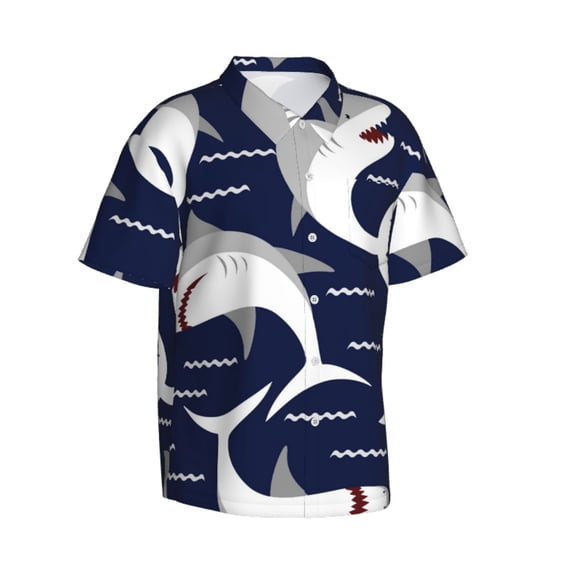 Lsque Angry Shark pattern Hawaiian Shirt for Men, Unisex Summer Beach Casual Short Sleeve Button Down Shirts-Small