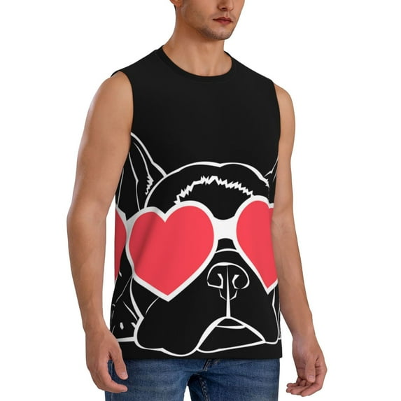 Lsque Animal Bulldog French Print Men's Cotton Blend Sleeveless Muscle Shirts (S-3XL)- Moisture Wicking, Odor Protection, UPF 30+,Medium