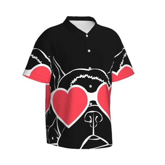 Lsque Animal Bulldog French pattern Hawaiian Shirt for Men, Unisex Summer Beach Casual Short Sleeve Button Down Shirts-Small