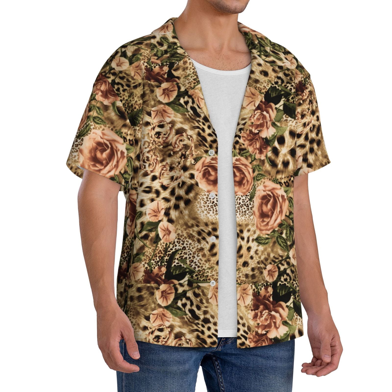 Lsque Animal Leopard Print Men s Cuban Collar Short Sleeve Shirt Summer lsque-animal-leopard-print-men-s-cuban-collar-short-sleeve-shirt-summer