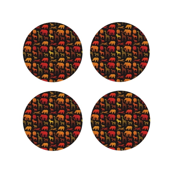 Lsque Animal Pattern 4" Drink Coasters Set of 4, PVC Leather Absorbent Coasters, Table Coaster Set Decorative Coffee Cup Coasters Housewarming Gift -Round Shape