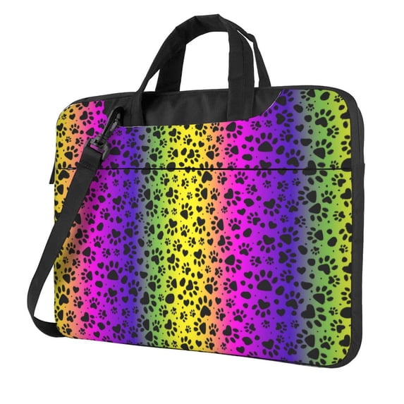 Lsque Animal Paw Rainbow Pattern Laptop Bag – Portable & Slim Single-Shoulder Computer Case with Adjustable Strap, Protective, Lightweight for 13”/14”/15.6” Laptops
