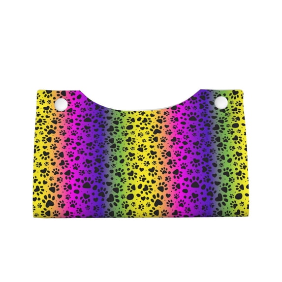 Lsque Animal Paw Rainbow Printed Long Tissue Box Cover Holder, Facial Paper Organizer Dispenser,Triangle with Bottom Belt, PVC Leather Decorative Organizer
