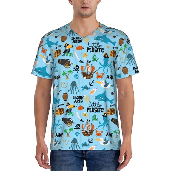 Lsque Animal Pirate Pattern Mens Polo Golf Shirts Funny Graphics Shorts Sleeve Button Shirts Baseball T-shirt-X-Large