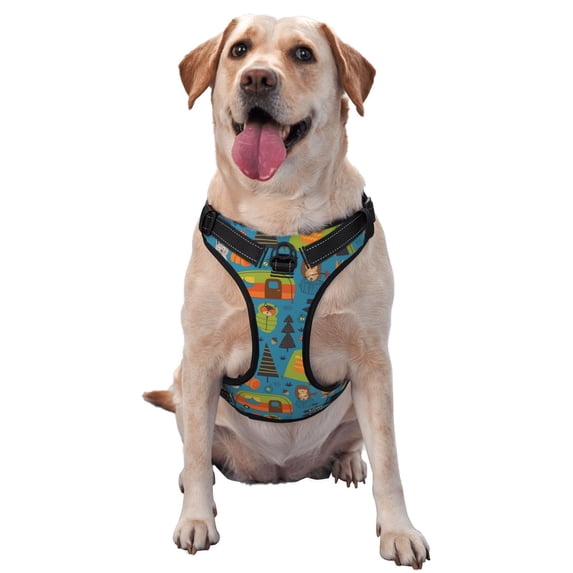 Lsque Animals In Camping Dog Harness, No-Pull Pet Harness with 2 Leash Clips, Adjustable Soft Padded Dog Vest with Easy Control Handle for Large Dogs-X-Large