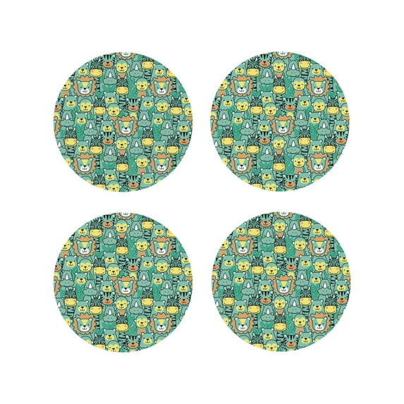 Lsque Animals with Leaf Pattern 4" Drink Coasters Set of 4, PVC Leather Absorbent Coasters, Table Coaster Set Decorative Coffee Cup Coasters Housewarming Gift -Round Shape