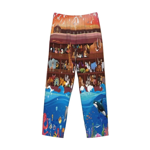 Lsque Animals On Noah's Ark2 Print Men's Pajama Pants, Lounge Pant - Comfortable Home Wear,Elastic Waistband, Stylish Design-X-Large