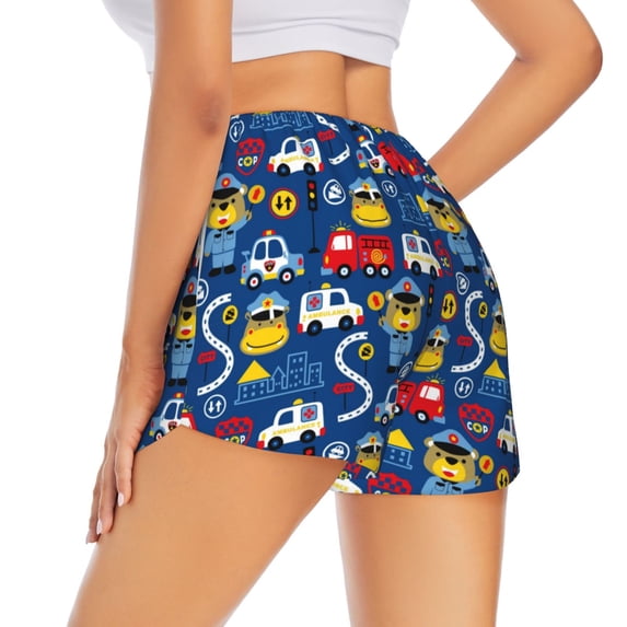 Lsque Animals Rescue Team Printed Women's Running Shorts with Liner Pockets,Elastic Quick Dry Workout Athletic Gym Yoga Shorts,Womens High Waist Shorts-X-Large