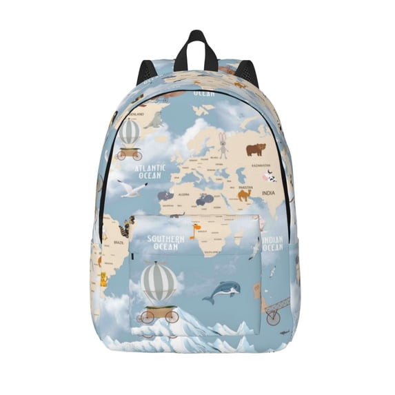 Lsque Animals Travel World Map Pattern Canvas Daypack, Durable Backpack, High-quality Versatile Backpack,Vintage Compact Backpack-Small