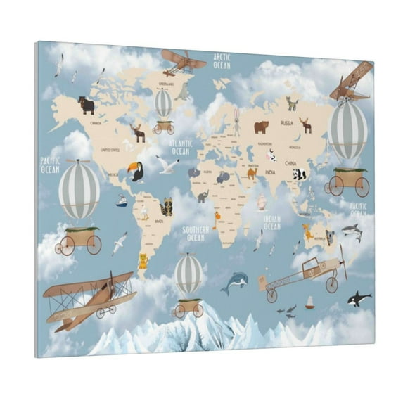 Lsque Animals Travel World Map Print Wall Art – Decorative Picture for Living Room, Bedroom, and Office (Horizontal)