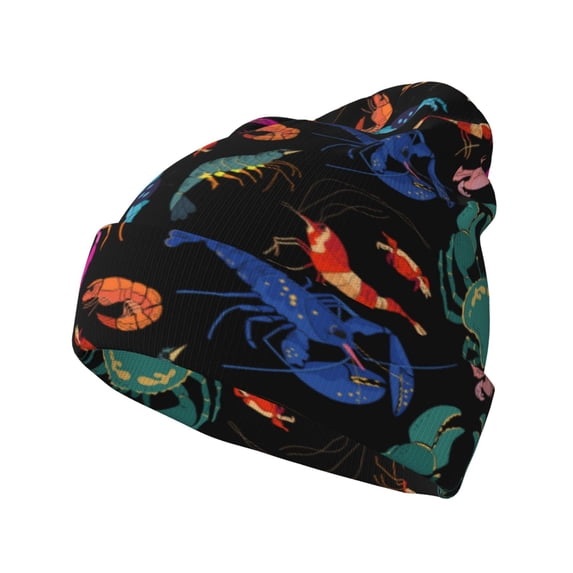 Lsque Animals Under Water Pattern Knitted Beanie, Unisex Winter Hat, Knit Hat Winter Beanies Thick Fisherman Beanies Cuffed Plain Skull Caps