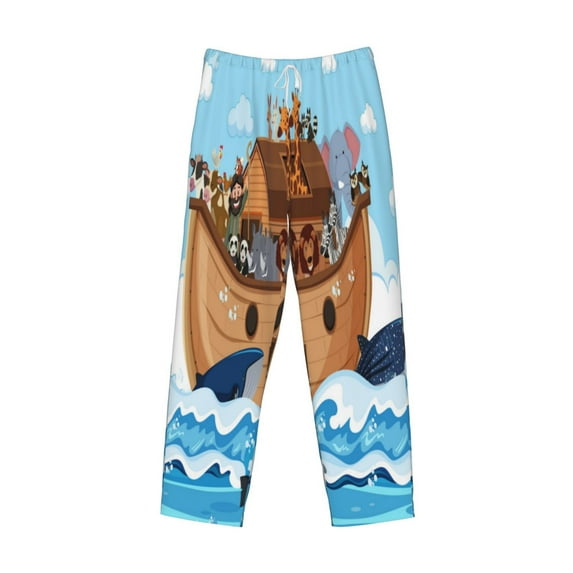 Lsque Animals on Noah's Ark Print Men's Pajama Pants, Lounge Pant - Comfortable Home Wear,Elastic Waistband, Stylish Design-Small