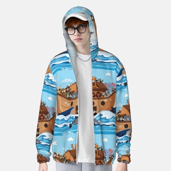 Lsque Animals on Noah's Ark UPF 50+ Lightweight Sun Protection Men's Women's Long Sleeve Shirt, Hoodie Performance -Medium