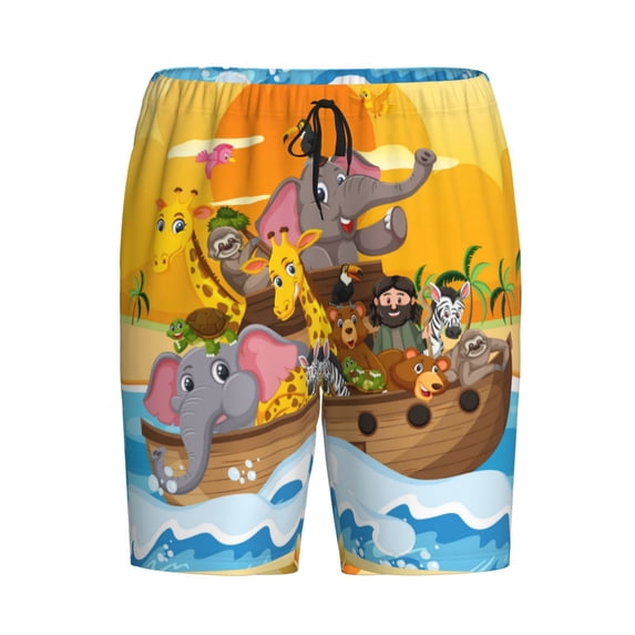 Lsque Animals on Noah's Ark1 Mens Sleep Pajama Shorts,Short Pajama Pants, Cotton Ultra-Soft Knit-Small