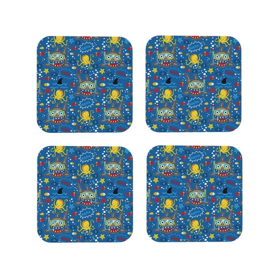 Lsque Animals1 Pattern 4" Drink Coasters Set of 4, PVC Leather Absorbent Coasters, Table Coaster Set Decorative Coffee Cup Coasters Housewarming Gift -Square