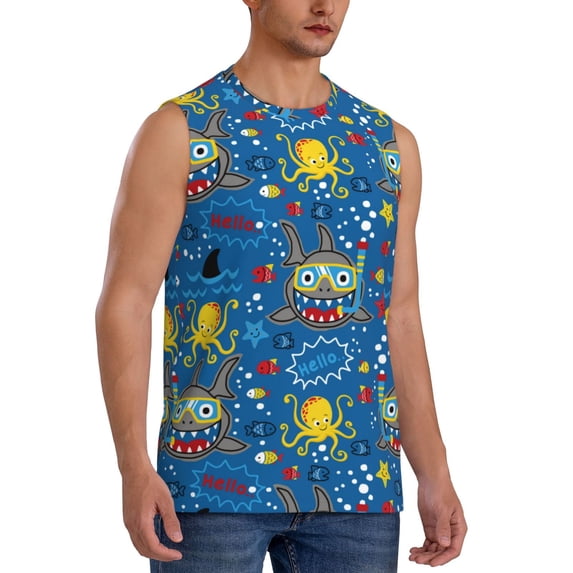 Lsque Animals1 Print Men's Cotton Blend Sleeveless Muscle Shirts (S-3XL)- Moisture Wicking, Odor Protection, UPF 30+,X-Large