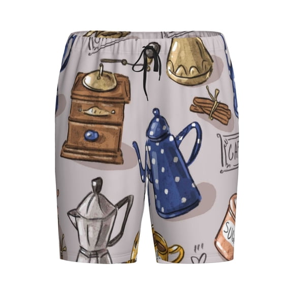 Lsque Antique Vintage Teapot Coffee Grinder Mens Sleep Pajama Shorts,Short Pajama Pants, Cotton Ultra-Soft Knit-X-Large