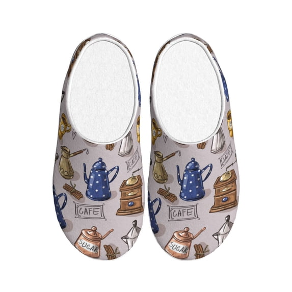 Lsque Antique Vintage Teapot Coffee Grinder Pattern Womens Comfort Cotton on Scuff With Memory Foam and Anti-skid Sole Slipper-35/36
