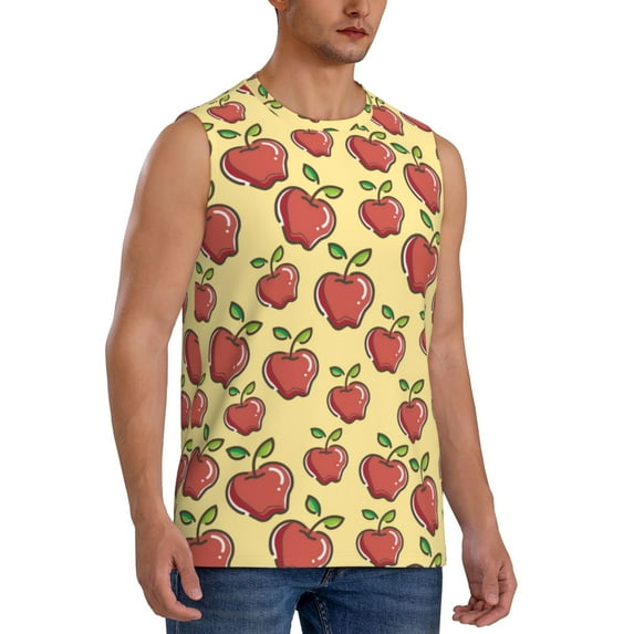 Lsque Apple Print Men's Cotton Blend Sleeveless Muscle Shirts (S-3XL)- Moisture Wicking, Odor Protection, UPF 30+,X-Large