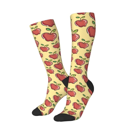 Lsque Apple Printed Crew Socks Men's Women's LightWeight Thin Casual Calf Socks ,Knee High Socks,Cotton Socks