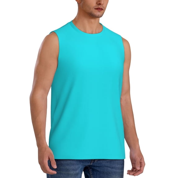 Lsque Aqua Print Men's Cotton Blend Sleeveless Muscle Shirts (S-3XL)- Moisture Wicking, Odor Protection, UPF 30+,XX-Large