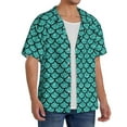 thumbnail image 1 of Lsque Aquamarine Glitter print Men's Cuban Collar Short Sleeve Shirt Summer Beachwear Casual Button Down Fashionable Vacation Leisure Shirt-Small, 1 of 7