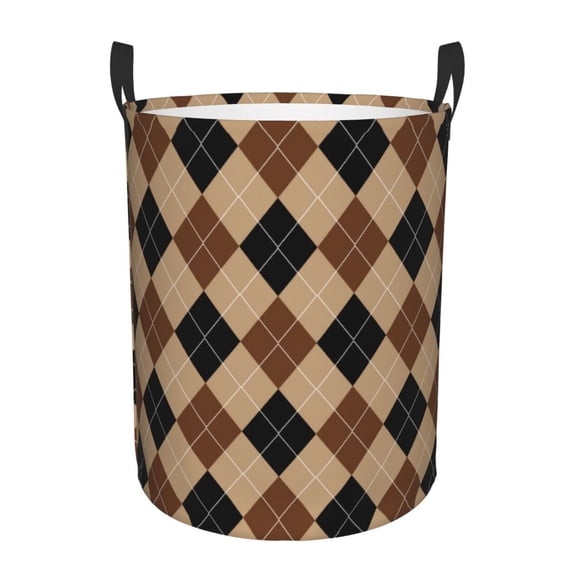 Lsque Argyle of brown Pattern Laundry Hamper Basket, Tall Woven Rope Hamper Basket for Clothes, Lightweight Storage Basket, Collapsible Waterproof-Small