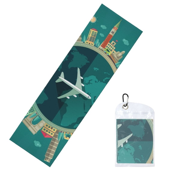 Lsque Around The Planet Printed Cooling Towel (40"x 12"), Ice Towel, Microfiber, Soft Breathable Chilly Towel for Yoga, Sport, Gym, Workout, Fitness, Running