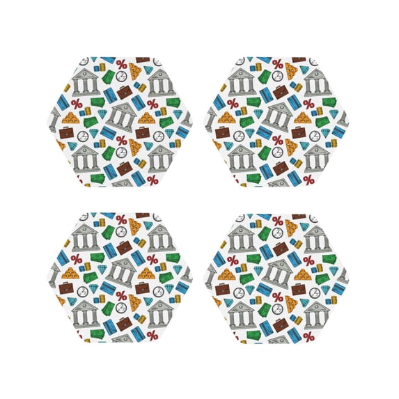 Lsque Art Of Livings Pattern 4" Drink Coasters Set of 4, PVC Leather Absorbent Coasters, Table Coaster Set Decorative Coffee Cup Coasters Housewarming Gift -Hexagon
