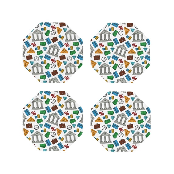 Lsque Art Of Livings Pattern 4" Drink Coasters Set of 4, PVC Leather Absorbent Coasters, Table Coaster Set Decorative Coffee Cup Coasters Housewarming Gift -Octagon
