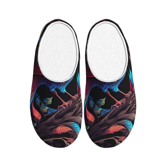 Lsque Artistic Colorful Bird Pattern Womens Comfort Cotton on Scuff With Memory Foam and Anti-skid Sole Slipper-37/38