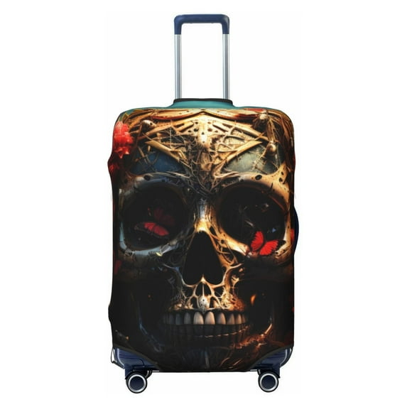 Lsque Artistic Flower Butterfly Skull Printed Luggage Cover, Travel Luggage Protector,Scratch and Dirt Resistant, Fits 18-32 Inch Luggage - X-Large