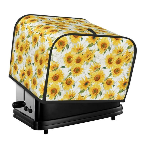 Lsque Artistic Marble Pattern Sunflower Print 4 Slice Toaster Cover , Kitchen Appliance Dustproof Protector , Toaster Protector Dustproof Kitchen Appliance Cover