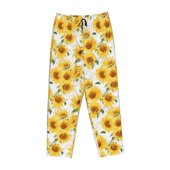 Lsque Artistic Marble Pattern Sunflower Print Women's Pajama Pants, Lounge Pant - Comfortable Home Wear,Elastic Waistband, Stylish Design-Small
