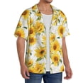 thumbnail image 1 of Lsque Artistic Marble Pattern Sunflower print Men's Cuban Collar Short Sleeve Shirt Summer Beachwear Casual Button Down Fashionable Vacation Leisure Shirt-3X-Large, 1 of 7