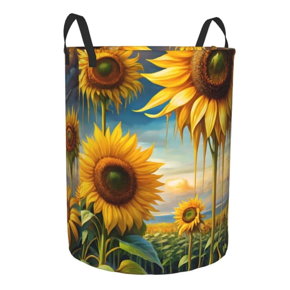 Lsque Artistic Oil Painting Sunflower pattern Laundry Hamper Basket, Tall Woven Rope Hamper Basket for Clothes, Lightweight Storage Basket, Collapsible Waterproof-Small