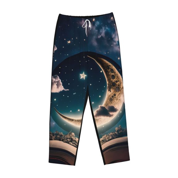 Lsque Artistic Starry Sky Moon Book Print Women's Pajama Pants, Lounge Pant - Comfortable Home Wear,Elastic Waistband, Stylish Design-Small