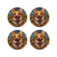 thumbnail image 1 of Lsque Artistic Sunflower Corgi Pattern 4" Drink Coasters Set of 4, PVC Leather Absorbent Coasters, Table Coaster Set Decorative Coffee Cup Coasters Housewarming Gift -Round Shape, 1 of 6